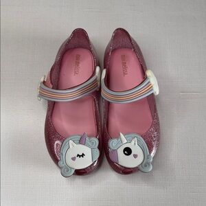 Mini Melissa Glittery Pink Unicorn Dress Shoes